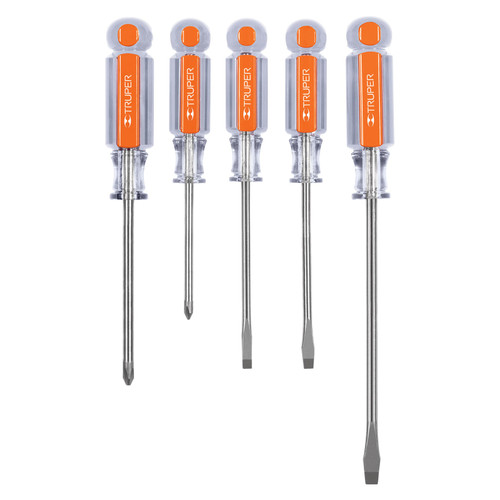 Truper 14137 Screwdriver Set Acetate Handle Dtj-5 5-Pc