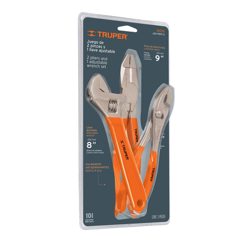 Truper 18216 Plier And Adjustable Wrench Set 3-Pc