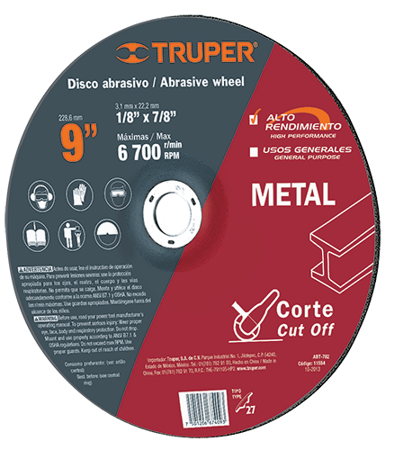 Truper Metal Cutting Wheels High Performance Type 27