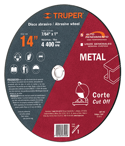 Truper Metal and Aluminum Cut-off Wheels High Performance Type 1 14"