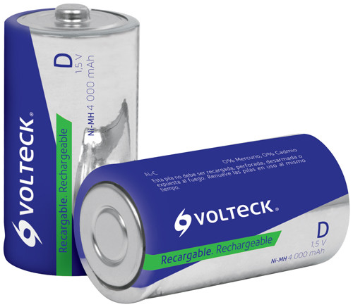 Long Lasting Rechargeable D Batteries, 4 mAh 2-Pack Voltech