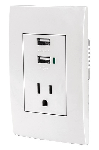 Dual USB Charger w/ Grounded Receptacle, Voltech