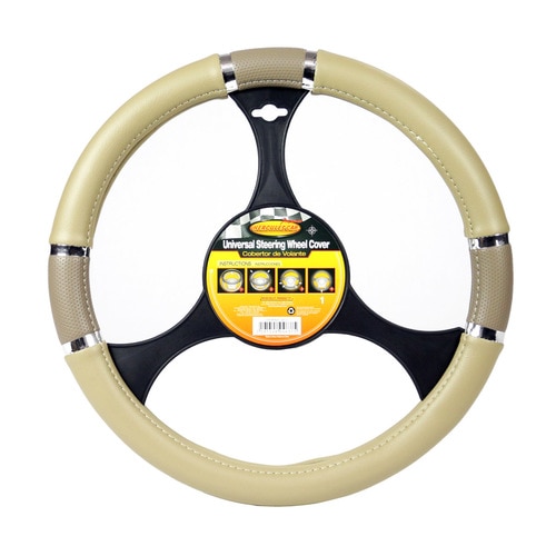 Steering Wheel Cover  Beige & Brown With Silver Rings 14.5" – 15.5" Hércules