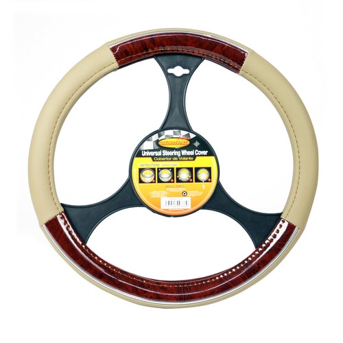 Steering Wheel Cover Spherion Silver Line Beige With Wood Hercules