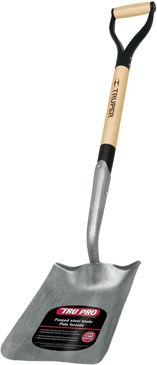 Truper 33671 Tru Pro 30-Inch Square Point Shovel with Solid Shank and D-Handle Turned Steps