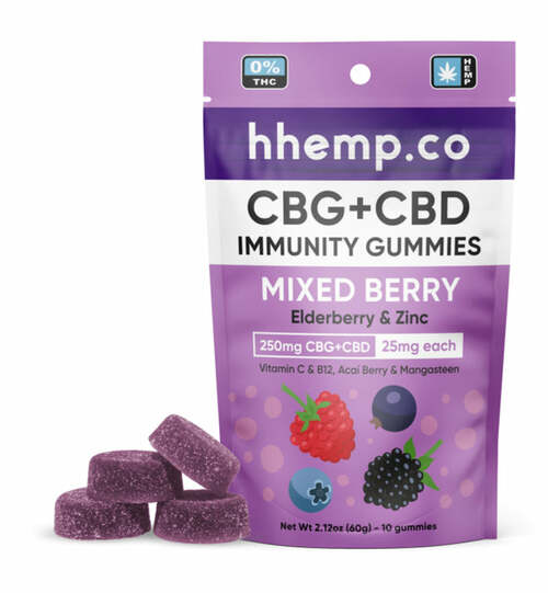 Hhemp Immunity Gummies  Mixed Berry  24ct POS Box - 2ct CBG+CBD 50mg 