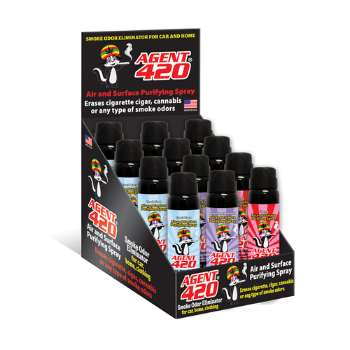 Hs Agent 420 Display Purifiying Spray 12 Pcs Fragrances: Cherry-Fresh Linen -Lavender Chamomile.