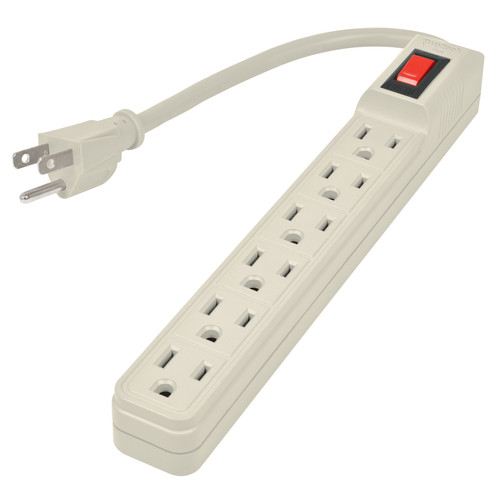 Volteck 46021 Plastic Power Strip with Surge Protection 6-Outlet