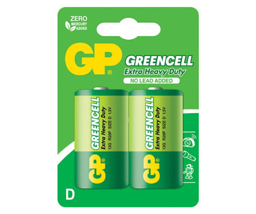 GP Greencell Battery (D) 2's Extra Heavy Duty Carbon Zinc